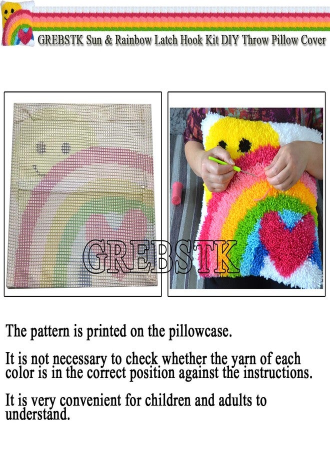GREBSTK Latch Hook Kit DIY Throw Pillow Cover Sofa Cushion Cover Sun & Rainbow Pattern Paint Cross Stitch 16X16 inch - Image 3